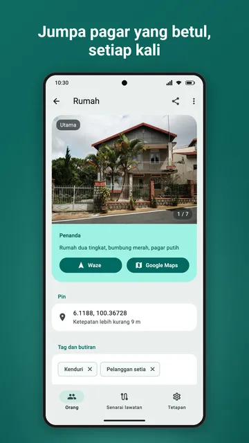 Satu tempat: foto pagar, nota penanda, Waze dan Google Maps